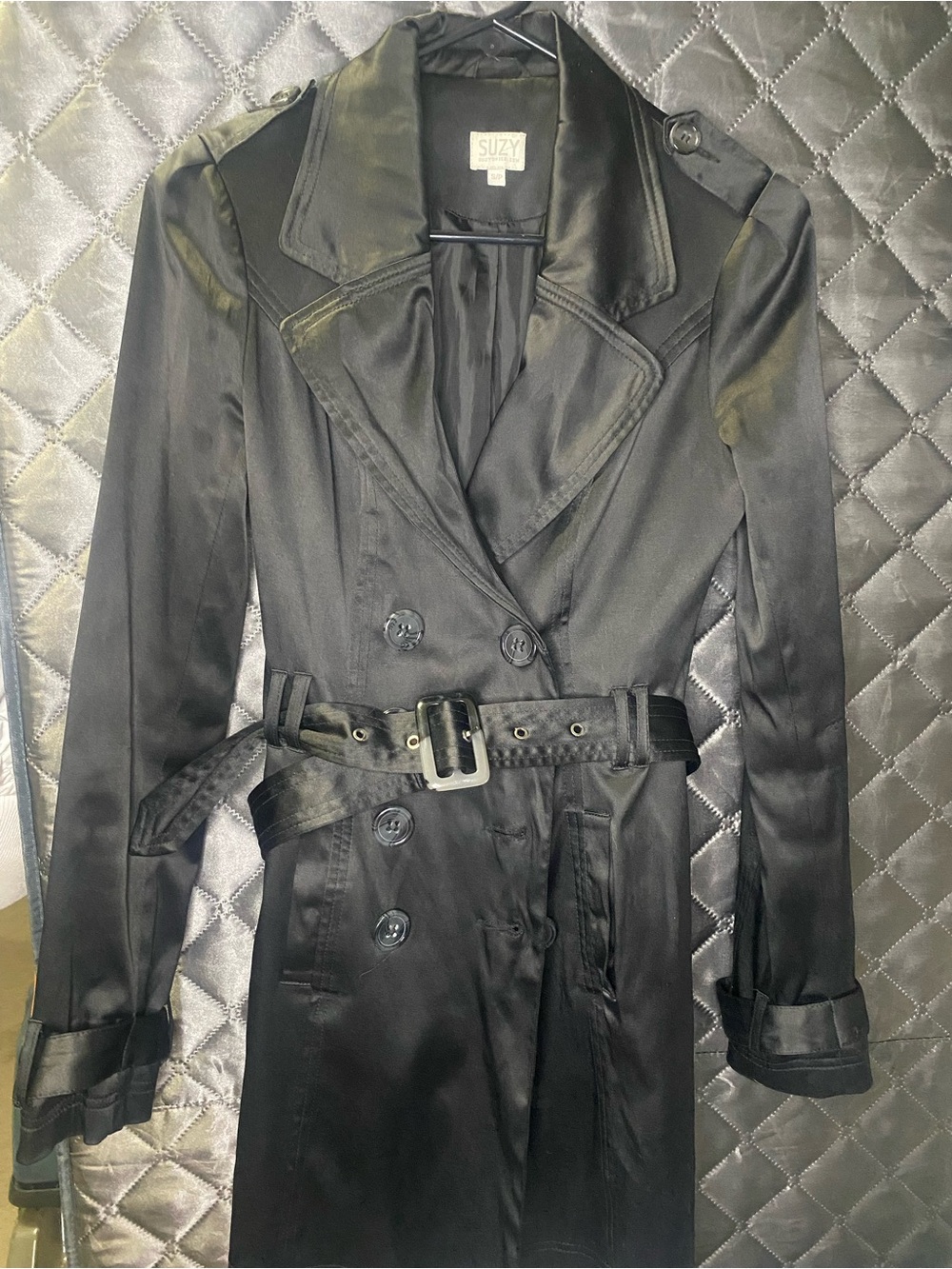 Suzy Shier Liquid Satin Belted Trench Coat - Y2K / Office Siren S